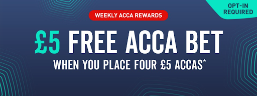 Bookie offer to get a £5 free acca bet when you place four £5 accas